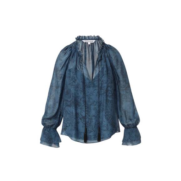 NEW VERONICA BEARD maxime floral blouse in ocean/black - Picture 4 of 4